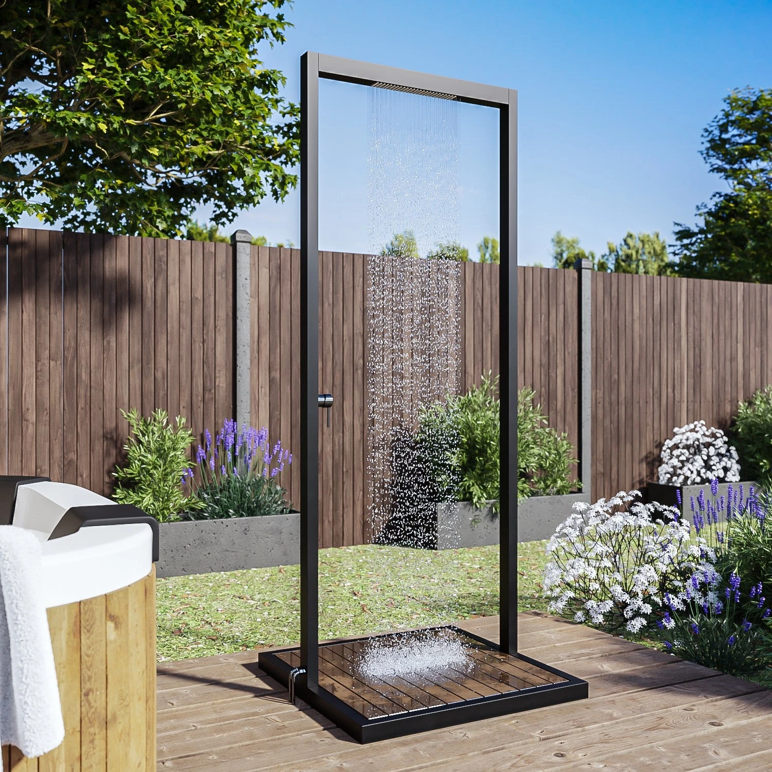 Zen Black Outdoor Shower With Wood Effect Base 3 Zen Black Outdoor Shower With Wood Effect Base