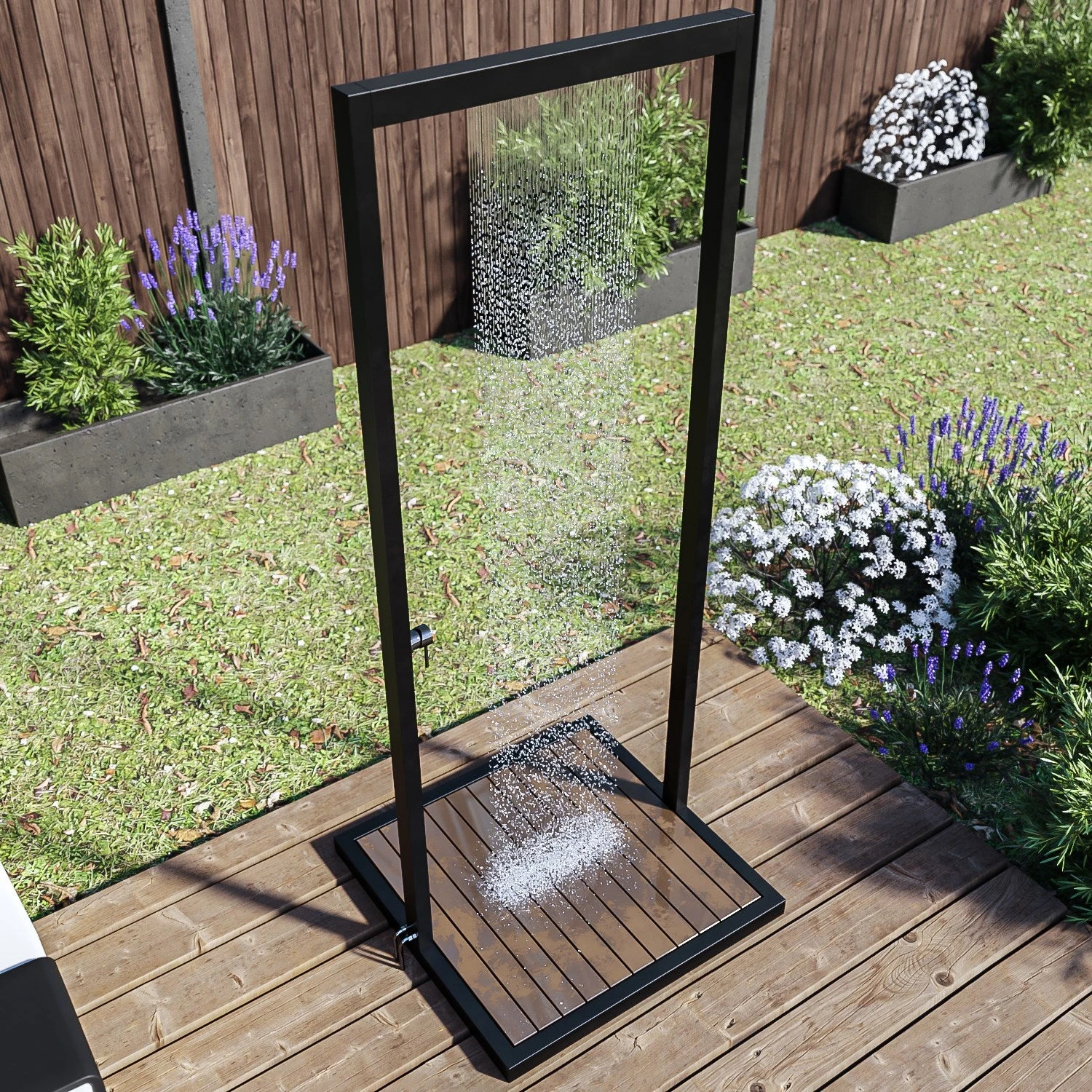 Zen Black Outdoor Shower With Wood Effect Base 4 Zen Black Outdoor Shower With Wood Effect Base - Image 2