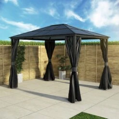 Fortrose 3x4m Black Metal Garden Gazebo With Grey Roof And Sides -Hot Tubs Sale FTR060 3 Supersize
