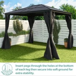 Fortrose 3x4m Black Metal Garden Gazebo With Grey Roof And Sides -Hot Tubs Sale FTR060 6 Supersize