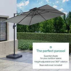 Como 3x3m Grey Square Cantilever Garden Parasol With Base And Cover -Hot Tubs Sale FTR064 4 11973625 Supersize