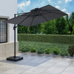 Como 3x3m Dark Grey Square Cantilever Garden Parasol With Base And Cover