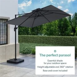Como 3x3m Dark Grey Square Cantilever Garden Parasol With Base And Cover -Hot Tubs Sale FTR065 4 11973623 Supersize