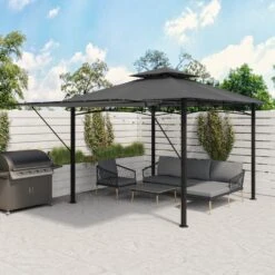 Fortrose 3x3m Black Metal BBQ Shelter Gazebo With Grey Canopy Roof And Retractable Side -Hot Tubs Sale FTR106 2 Supersize