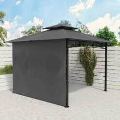 Fortrose 3x3m Black Metal BBQ Shelter Gazebo With Grey Canopy Roof And Retractable Side -Hot Tubs Sale FTR106 4 Supersize