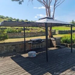 Fortrose 3x3m Black Metal BBQ Shelter Gazebo With Grey Canopy Roof And Retractable Side -Hot Tubs Sale FTR106 8 Supersize