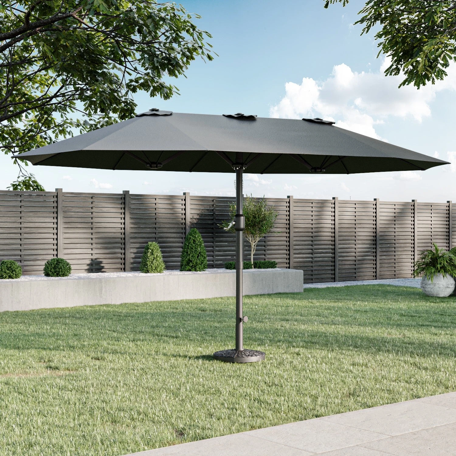 Como 2.7x4.5m Large Double Sided Grey Garden Parasol With Base And Cover 3 Como 2.7x4.5m Large Double Sided Grey Garden Parasol With Base And Cover