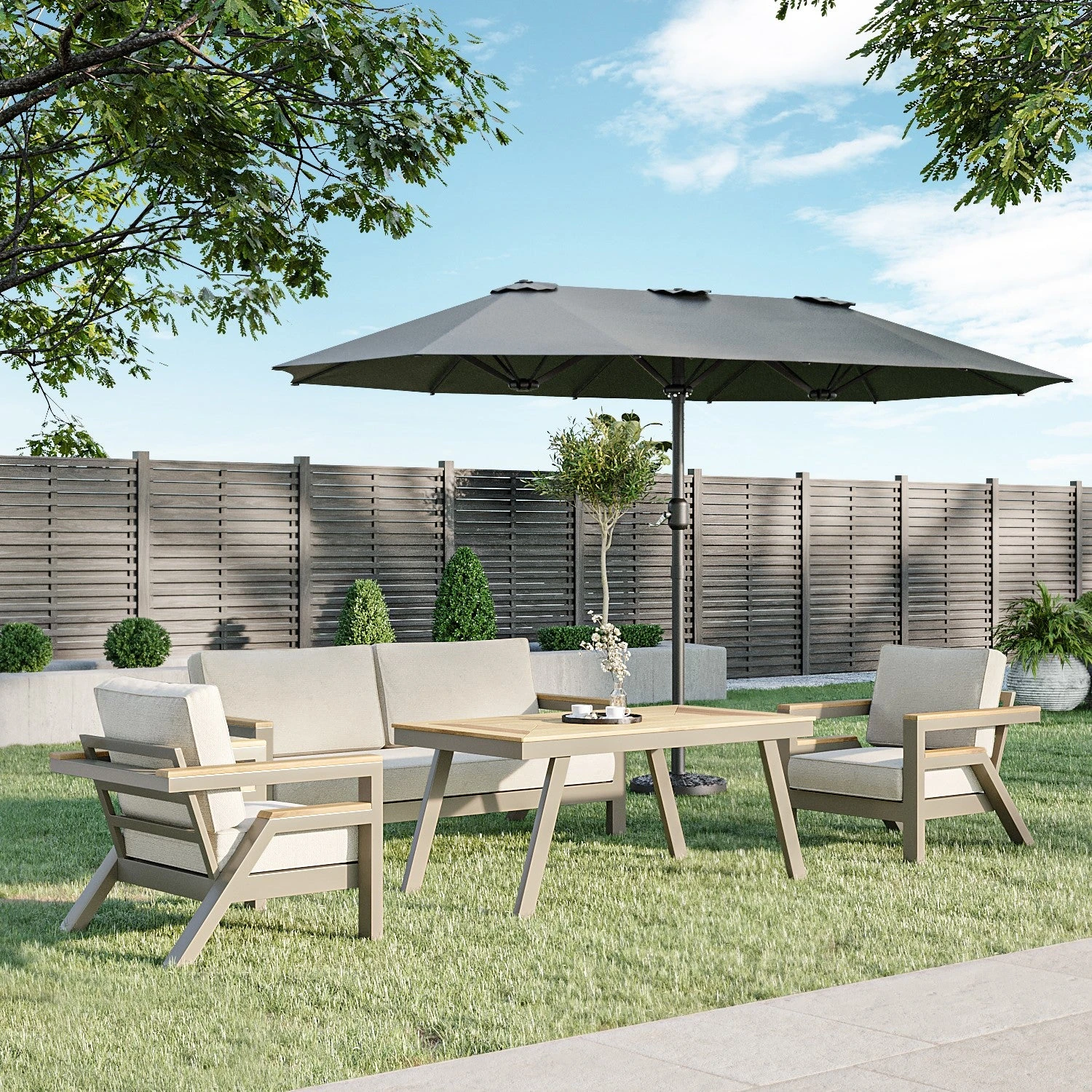 Como 2.7x4.5m Large Double Sided Grey Garden Parasol With Base And Cover 4 Como 2.7x4.5m Large Double Sided Grey Garden Parasol With Base And Cover - Image 2