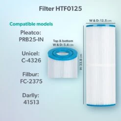HTF0125 25sq Ft Hot Tub Filter - Arctic, Coyote Etc 18 HTF0125 25sq Ft Hot Tub Filter - Arctic, Coyote Etc -Hot Tubs Sale Model compatibility dims HTF0125