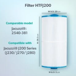 Jacuzzi® J230/J270/J280™ 2008-2012 95sq Ft Hot Tub Filter - 2540-381 -Hot Tubs Sale Model compatibility dims HTFJ200