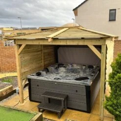 Brentano Wooden Hot Tub Gazebo With Tinted Dome Roof -Hot Tubs Sale OnyxTubwithBrentanoGazebo Lancaster3Square