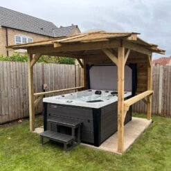 Brentano Wooden Hot Tub Gazebo With Tinted Dome Roof -Hot Tubs Sale OutdoorTopazPLATGREYwithBrentano2xbars1xside Linwood3Square 60580e6c 3cee 4b1f 93e4 bc3525b47b8d